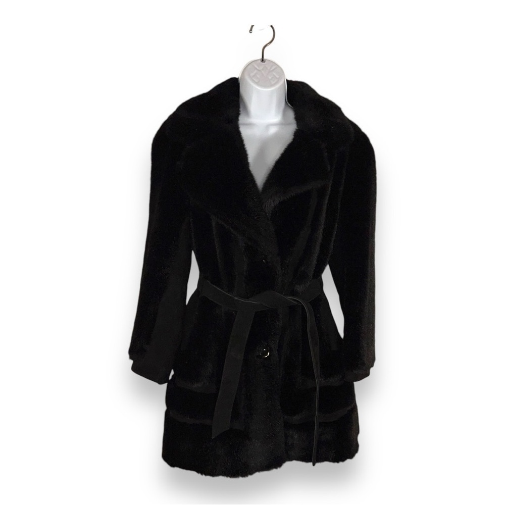 MEDIUM VINTAGE MADE IN ENGLAND BLACK LEATHER JACKET FAUX FUR ACCENT RETRO GLAM